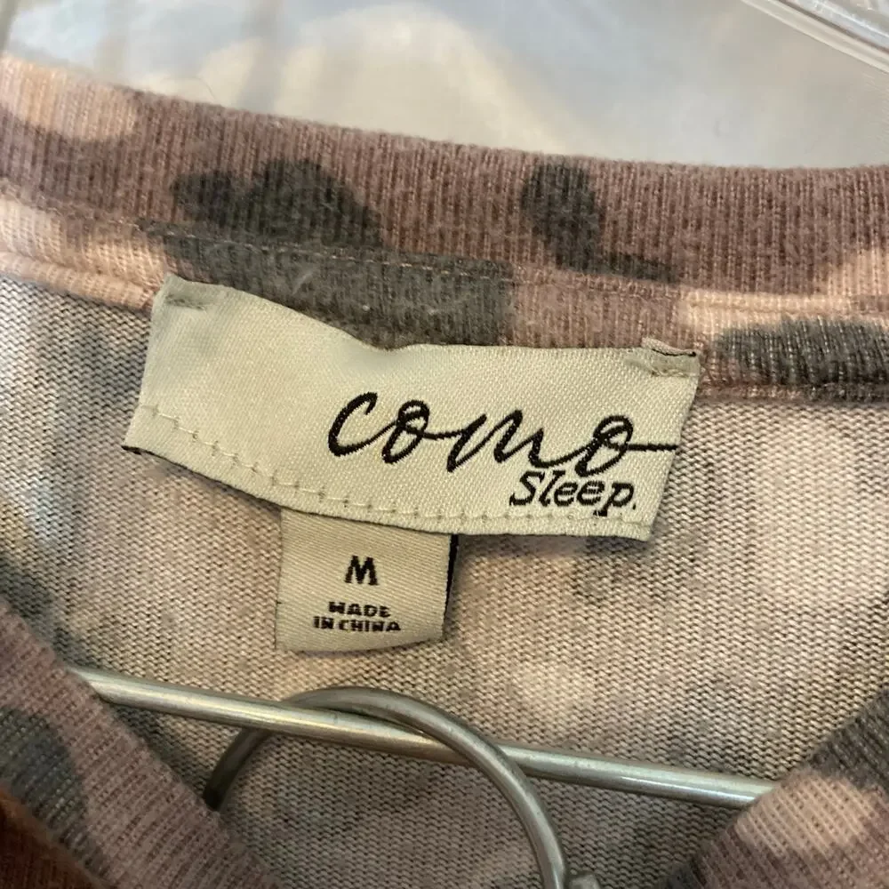 Como Sleep Brown Leopard Print Sweater Pants Two Piece Pajama Loungewear Medium